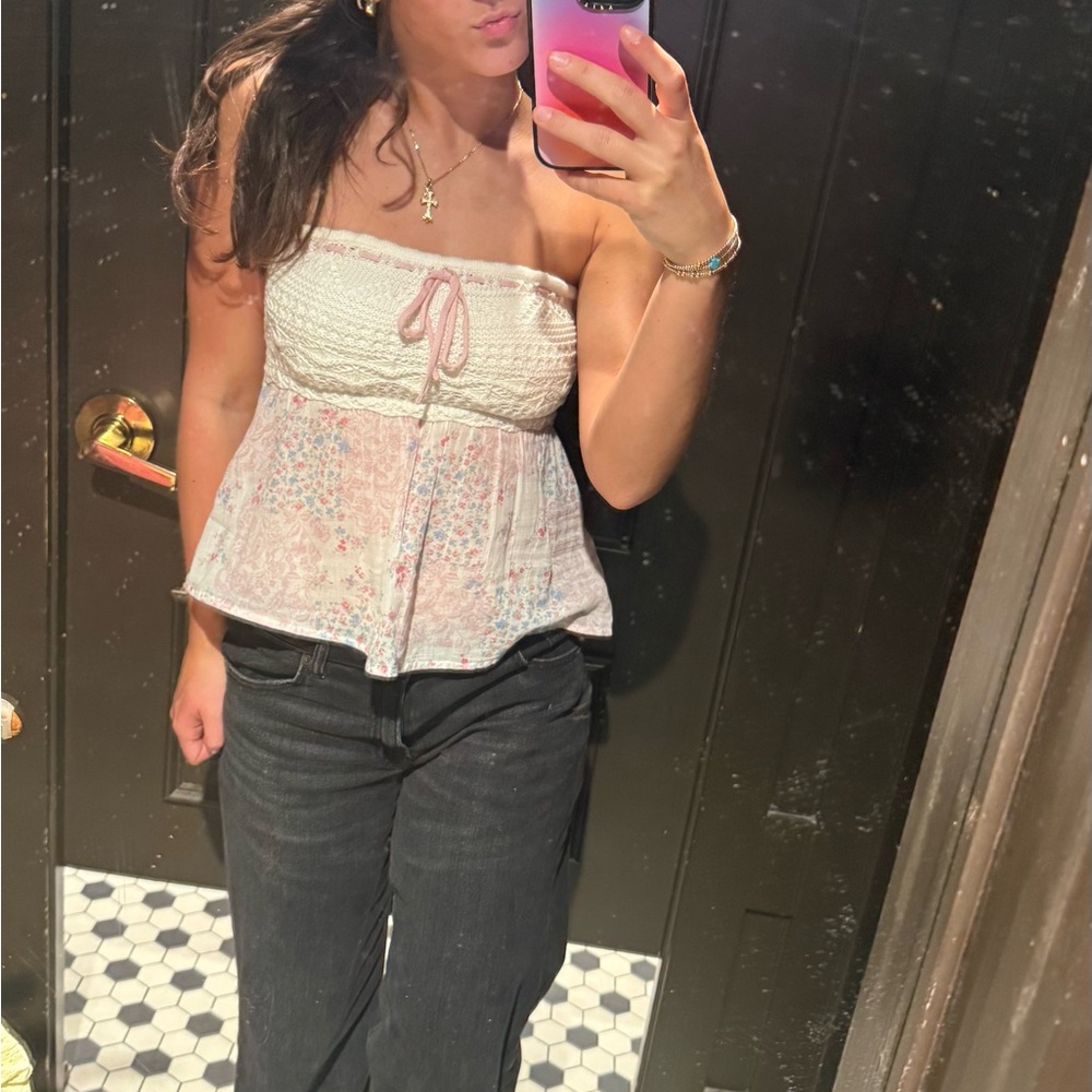 Hollister floral Strapless Top - Pink and White